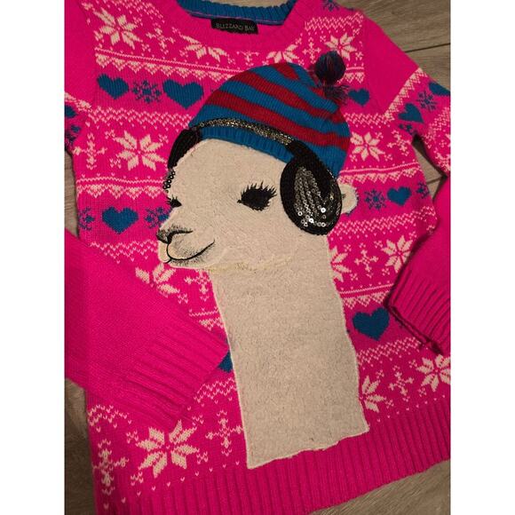 Girls Youth Llama Pink Long Sleeve Knit Sweater Size L 14 - Picture 2 of 3